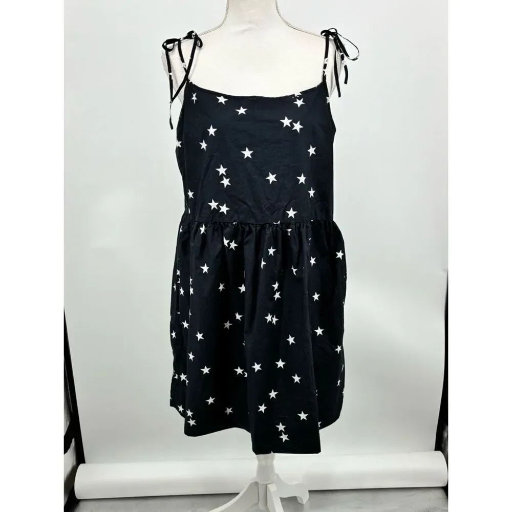 GAP Babydoll Black Star Print Shoulder Tie-Strap Sundress w/ pockets